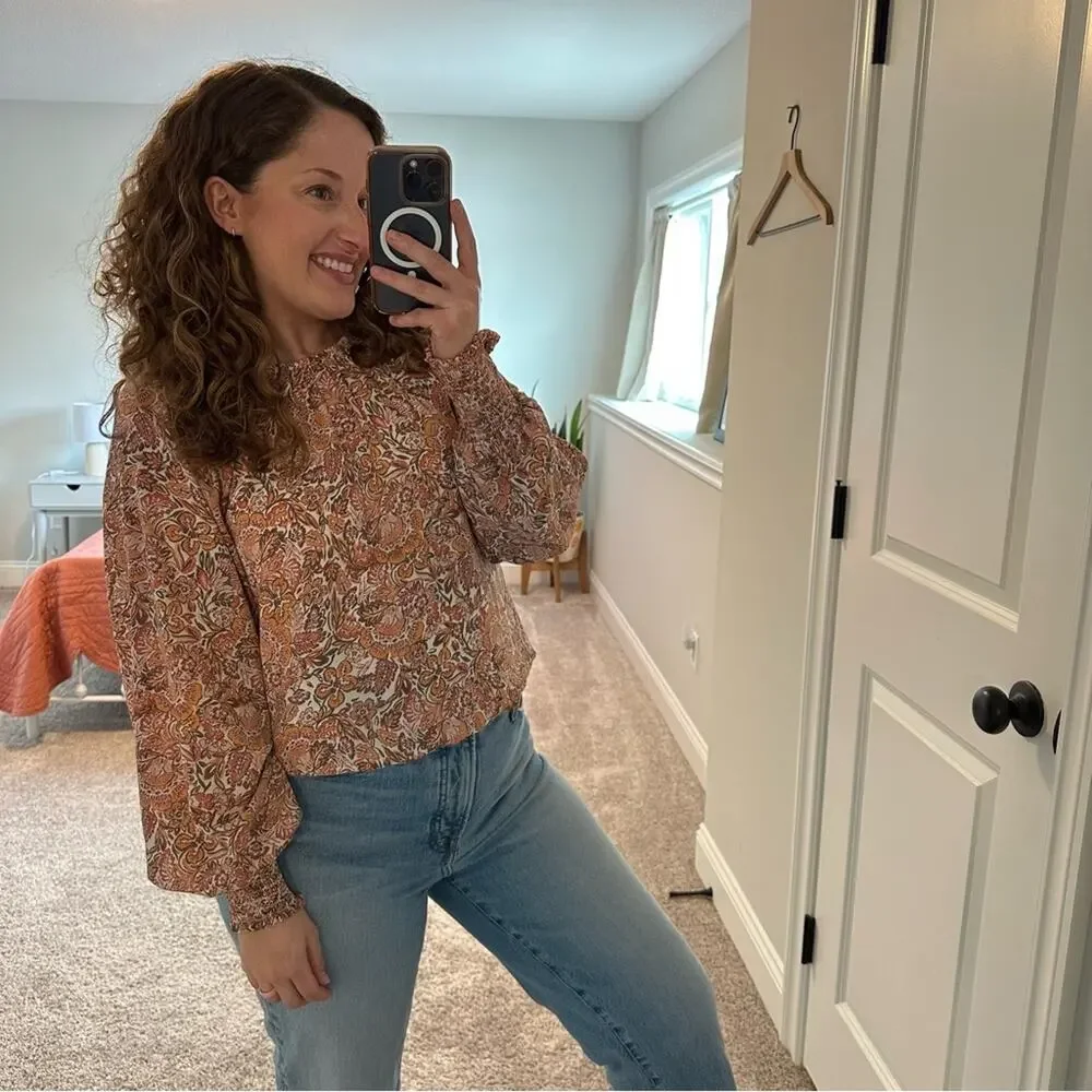EVEREVE Pink Floral Printed Long Sleeve Blouse Top Small